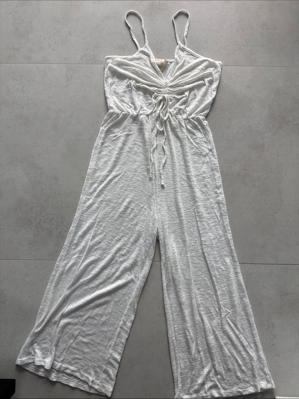 White Lightweight Tie-Front Wide Leg Jumpsuit
